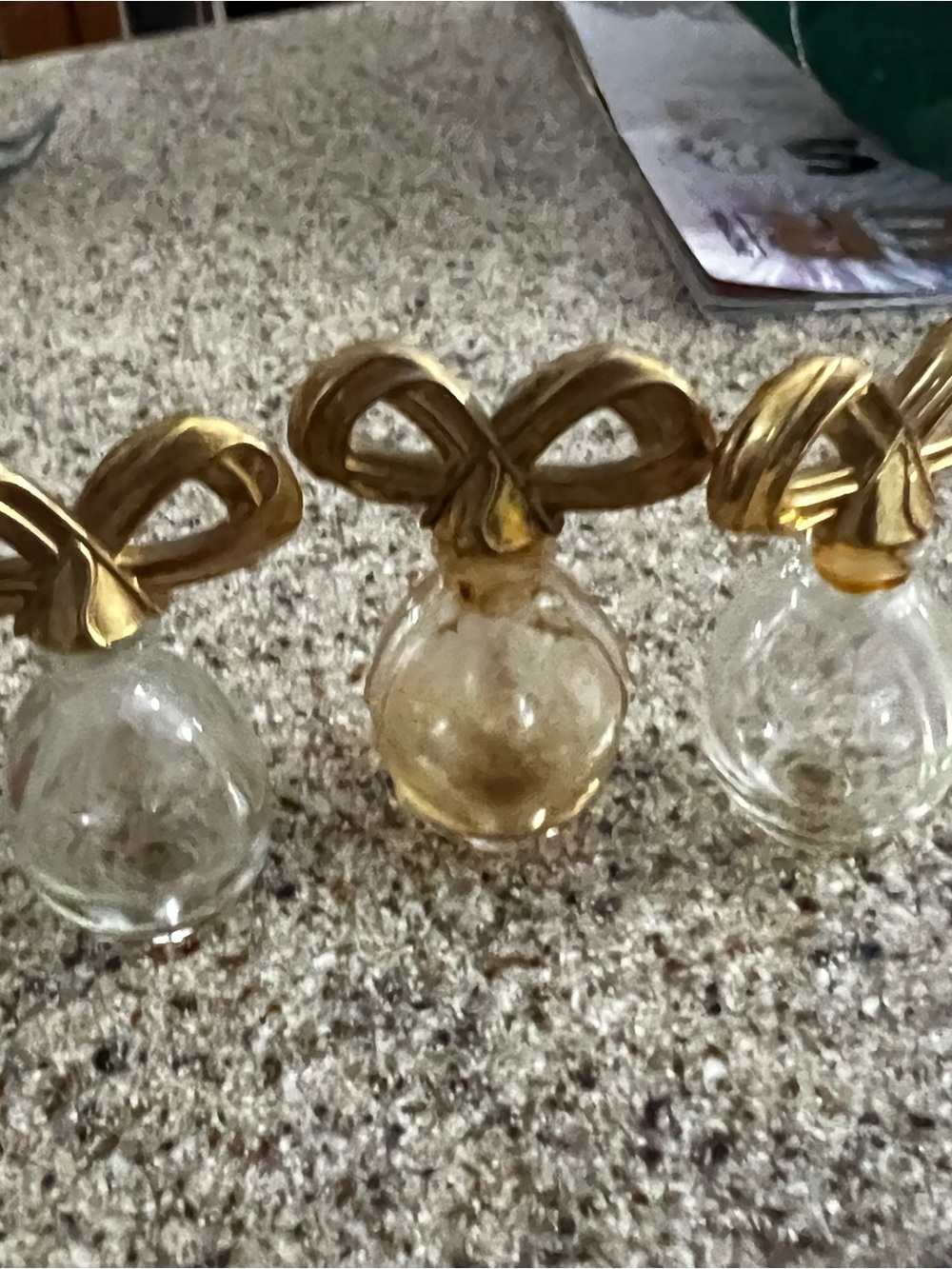 Set of 3 Glass Bath & Body Accent Bottles with Gold Bow Tops